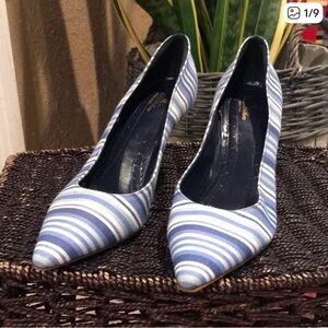 Striped Blue and White Women's Heels by Brooks Brothers